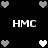 Black background with white and gray pixelated hearts and 'HMC' text in four corners.