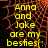 Yellow text on a black background with red web-like patterns, stating "Anna and Jake are my besties!" in pixelated font.