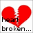 Red broken heart symbol with black text 'heart broken...' below it on white background.