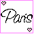 Six display 'Paris' text with pink heart accents; bottom-left shows a partial blonde woman's face