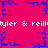A static pixel art image with a bright pink background and blue branching patterns, featuring repeated white text reading "tyler & reilly" across two horizontal bands.