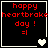Four display red text 'happy heartbreak day ! =|' on black backgrounds with white borders, each featuring a different heart symbol animation