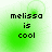 Green pixelated background with black text reading 'melissa is cool' in four quadrants, each showing slight variations in green gradient and position.