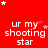 Red background with white text 'ur my shooting star' repeated in a , scattered small stars as accents