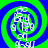 Four identical circular frames with green and blue spiral backgrounds, each containing white pixelated text reading 'franksicons' at the bottom.