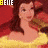 Animated icon of a character with long brown hair in a yellow dress against red background, text 'BELLE' appears above and below.