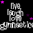 White text reading "I've (such love) gymnastic" on black background with pink and purple stars, animated to shift position across frames.