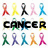 colorful awareness ribbons with overlaid text reading "CANCER," "Fight It," and "Aunt Mable Uncles Tom" in pixelated black font