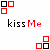 Animated sequence showing four variations of a red and black square above 'kiss Me' text, transitioning to a blurred red lip image