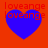 Four identical blue heart shapes on red background with red text 'loveange' repeated above and below each heart.