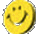 Golden circular icon with smiling face showing eyes and mouth, rotating through multiple angles against gray background.
