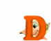 Animated orange 'D' with cartoon duck head peeking from left side, showing mouth open and closed expressions across frames.