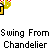 Animated sequence showing a yellow chandelier with red accents swinging from a chain, alternating between closed and open states against a gray background with repeated text.