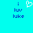 Pixelated cyan background with blue text 'i luv luke' on both sides and a white heart symbol in the center.