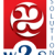 Red background with white and gray circular emblem containing stylized characters, blue symbol below, and partial blue text at bottom.