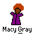 Pixel art of a figure with orange afro hair in four variations: purple robe, open robe revealing black shirt, pink top with brown pants holding purple fabric, and same outfit without fabric.
