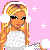 Pixel art of a blonde woman in white winter clothing holding snowballs, with 'Snow' and 'queen' text on pink backgrounds.