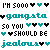 Animated contact sheet of 9 frames showing a repeating text-based icon with teal and black pixelated text on white background, featuring repeated phrases "I'M SOOO", "gangsta", "SO YOU", "SHOULD BE", and "jealous" surrounded by heart symbols.