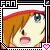 Pixelated anime-style character with brown hair and blue eyes, wearing a red-trimmed white cap, displayed in a of nine identical frames with 'FAN' text and pink heart symbols