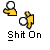 Pixelated yellow figures with white and red circular heads, one figure holding a ball while the other appears to throw or catch it against gray background.
