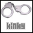 A contact sheet of seven animated frames showing silver handcuffs above the word "Hinky" in varying grayscale and black outlines, arranged in a 3x3 grid with one empty cell.