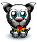 A cartoon cat with large blue eyes, red nose, and green collar displays varying mouth expressions