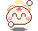 Pixelated angel icon with pink cheeks, red star on forehead, yellow halo, and floating bubbles; transitions from smiling to open-mouthed expression while changing color scheme.