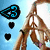 Animated icon shows a person with light brown hair making peace signs, surrounded by black hearts and blue diamond-shaped symbols on a light blue background.
