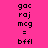 Pixelated text 'goc raj mcg = bffl' displayed in four quadrants with alternating pink and light blue backgrounds.