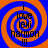 Four identical display orange and blue spiral backgrounds with black text reading "i love lexi harmon !!!" in a pixelated font
