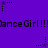 Purple background with repeated 'Dance Girl!!!' text and star-shaped icons in various states of animation.