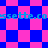 Pixelated blue and pink checkered pattern with repeated cyan text overlay, no visible motion changes.