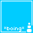 Four blue square with white borders display "*boing*" text and a pixelated figure in different states across frames