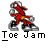 Pixelated red character in roller skates performing a toe jam dance move across six with text "Toe Jam" below each frame