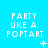 Pixelated text 'PARTY LIKE A POPTART' on cyan background with animated white symbols changing across frames.