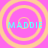 Four identical circular patterns with concentric rings on a pink background, each containing the text "MADDIE" in cyan.