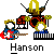 Pixel art animation of a band performing on stage with three members: guitarist, drummer, and keyboardist, each with white face and yellow hair, under stage lights.