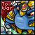identical pixel art frames showing a blue robot with yellow accents and a red 'To War!' banner, each frame identical with no visible motion