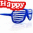 Animated sequence showing three variations of shutter shades: blue with 'Happy' text, gray with 'Summer' text, and white with '2009' text.