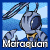 Animated contact sheet of a pixelated robotic character with blue and gray coloring, yellow accents, and the text "Maraquan" displayed below it across multiple frames showing subtle pose changes.