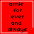 Red square icon with black text 'arnie for ever and always' in pixelated font, four variations show different corner symbols.