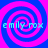 Four identical spiral patterns in blue and pink with cyan text reading 'emily rox' overlaid on each, arranged in a