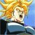 Pixelated image of a character with spiky orange hair, light skin, and a dark mouth opening, wearing a dark top against a blue background.