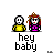 Animated contact sheet of a pixel art buddy icon sequence showing two stick figures interacting across 20 frames with text "hey baby" and an "IT'S OVER" speech bubble in the first frame.