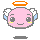 Pixelated pink angel head with orange halo, white wings, and yellow cheek marks; four variations show subtle facial expression changes.