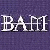 Pixelated image with 'BAFF' text on left and blue-purple gradient background with abstract shapes on right.