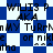 Blue and white checkered background with repeated text elements in black pixelated font.