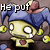Pixelated cartoon character with blue jester hat and yellow body, crying tears while text changes across six