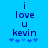 Blue background with dark blue text reading 'i love u kevin' and five blue star-like symbols below, showing slight pixel variation between