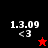 Four display pixelated text '1.3.09' and '<3', with two star symbols in red and black backgrounds